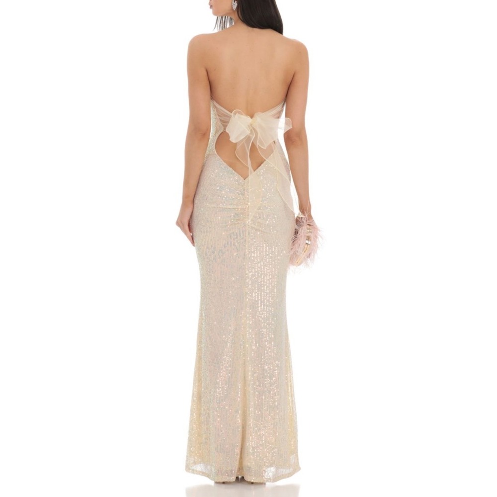 Lucy In The Sky Sequin Strapless Maxi Dress XXS Bow Prom Formal Glam Party Gala